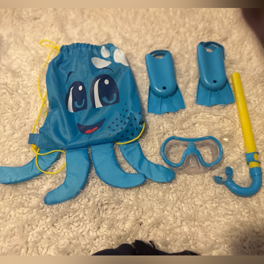 Kids dolphino Blue Octopus Swim wear set flaw clip from flippers